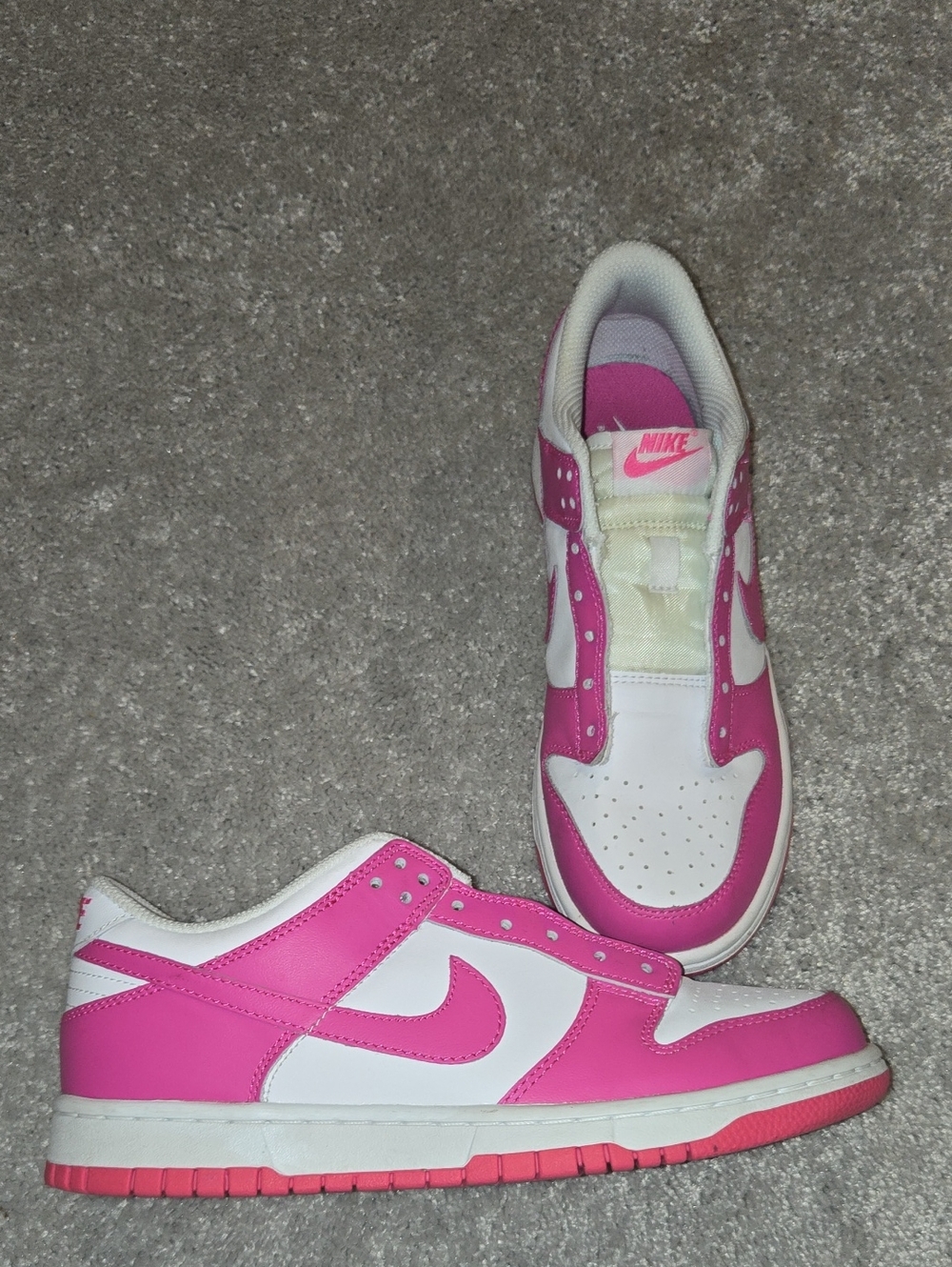 Nike Dunk Kids White and Hot Pink Low-Top Sneakers Size 6Y